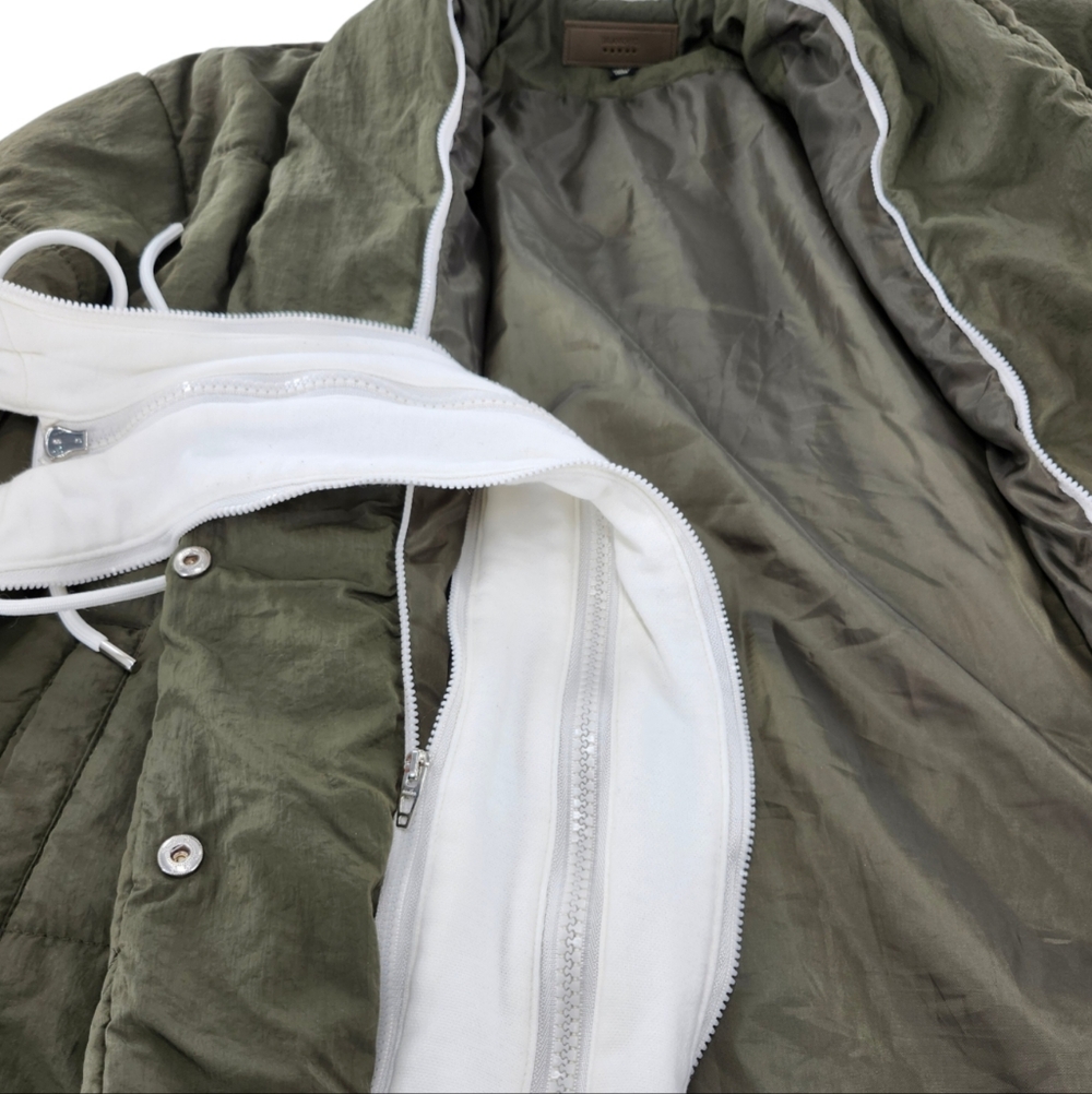 Blank NYC Fair Shake Olive Green Puffer Jacket White Cotton Removeable Hoodie - Picture 12 of 14